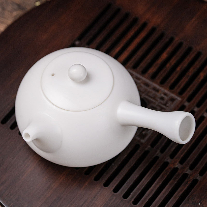赢匠德化白瓷手工茶壶羊脂玉侧把品韵泡茶壶陶瓷家用素烧单壶刻字