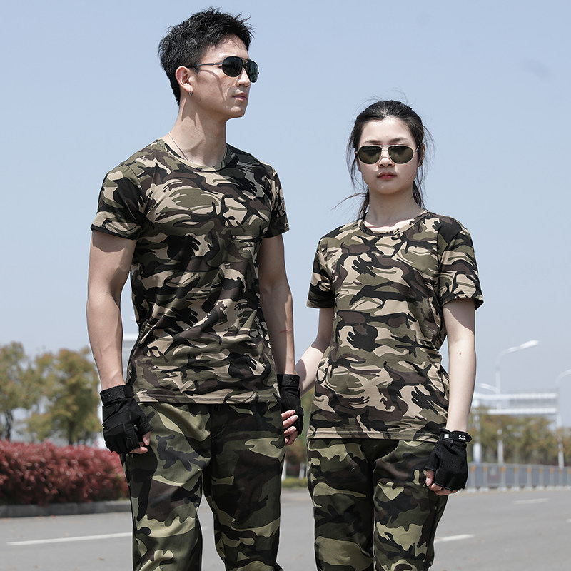 夏季短袖纯棉迷彩服套装男t恤军迷体能训练服军训迷彩裤夏装薄款