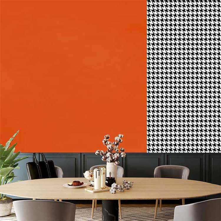 3d简约橙色千鸟格墙纸网红轻奢服装店壁布卧室客厅沙发背景墙壁纸