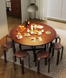 黑胡桃餐桌圆桌餐桌出租方圆形吃饭桌子10人新中式餐桌家用可折叠