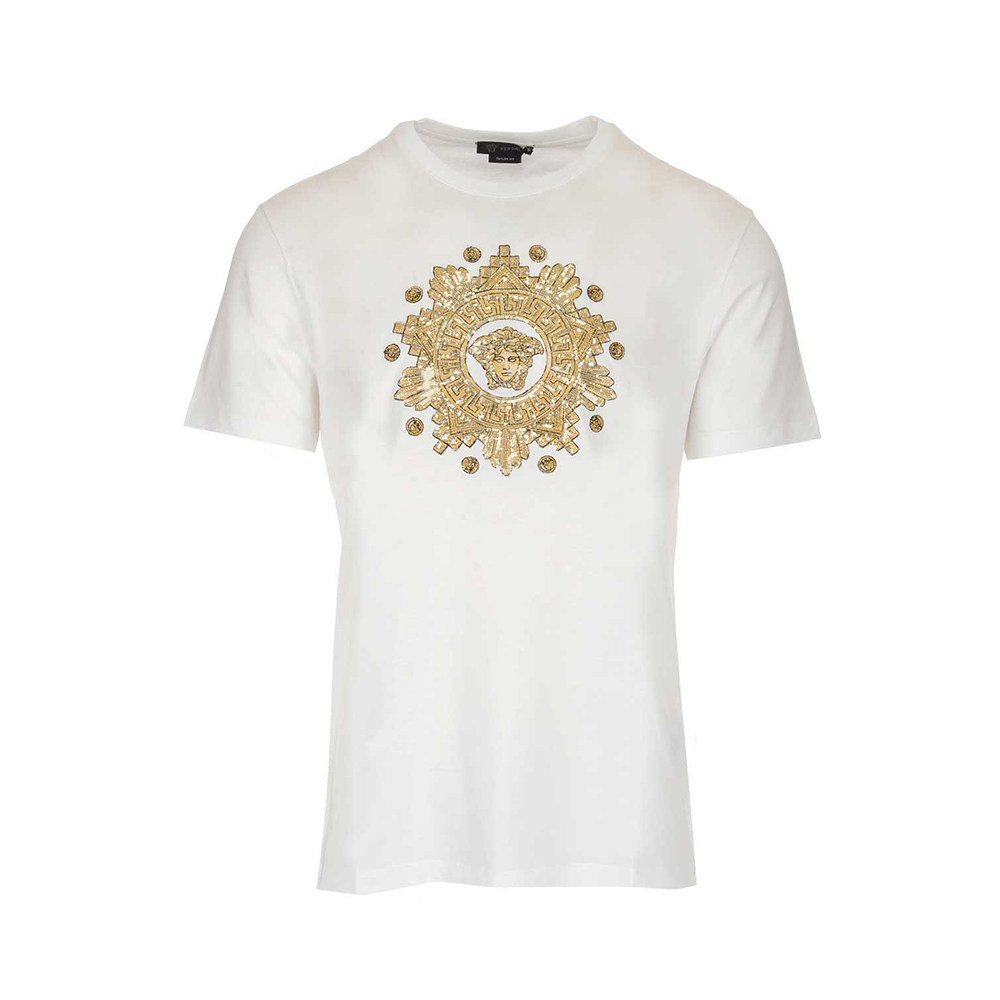 versace 范思哲 夏季新款短袖衫男士白色棉t恤