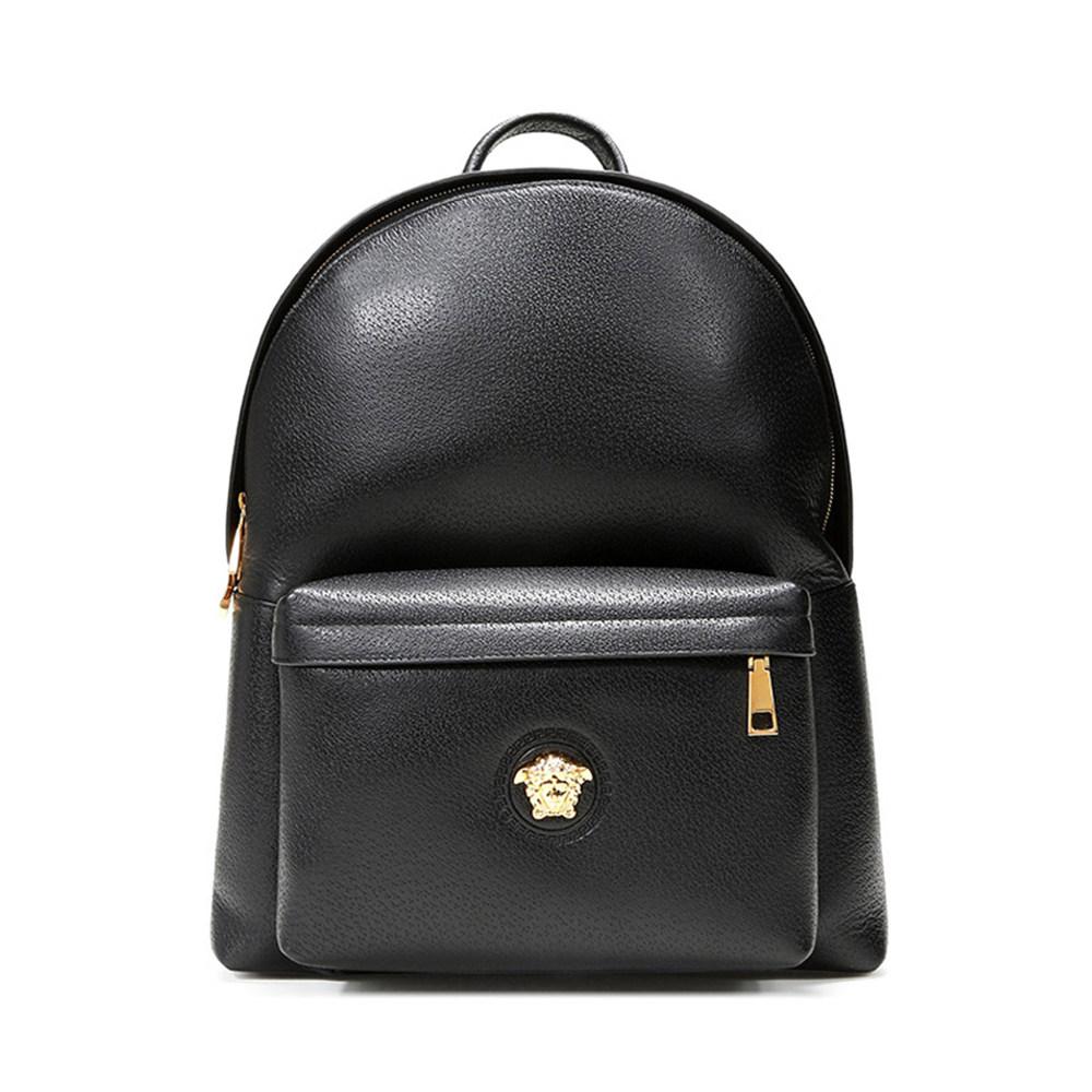 versace范思哲男士黑色美杜莎铆钉皮革双肩包大容量背包