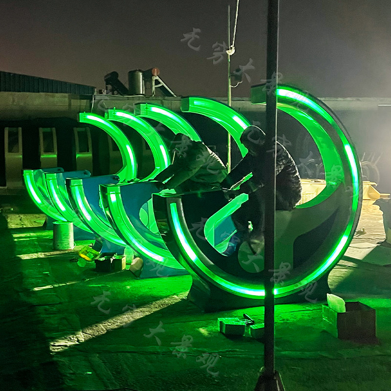 互动脚踩发电装置七彩流光跑马灯景区公园引流自行车喷水发光单车