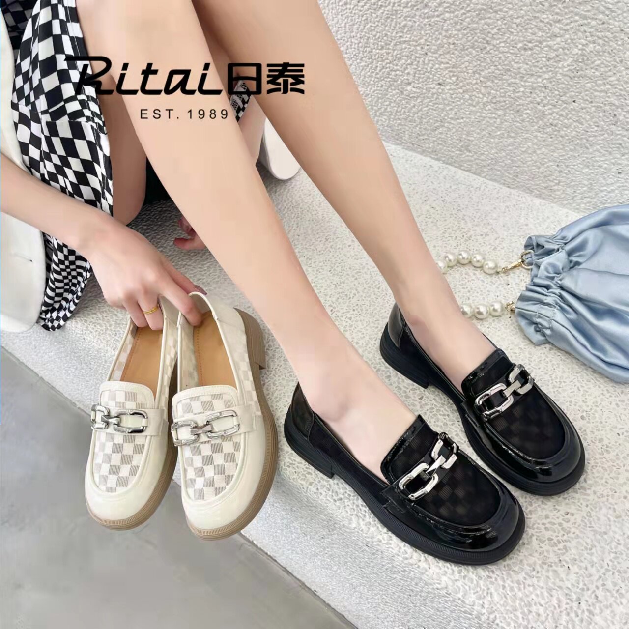 日泰小皮鞋女夏季ins潮2022新款百搭透气网纱凉鞋休闲软底乐福鞋