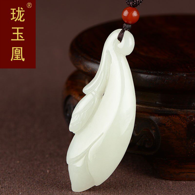 珑玉凰天然和田玉兰花吊坠玉兰花毛衣链玉雕挂件玉器吊坠hw0317