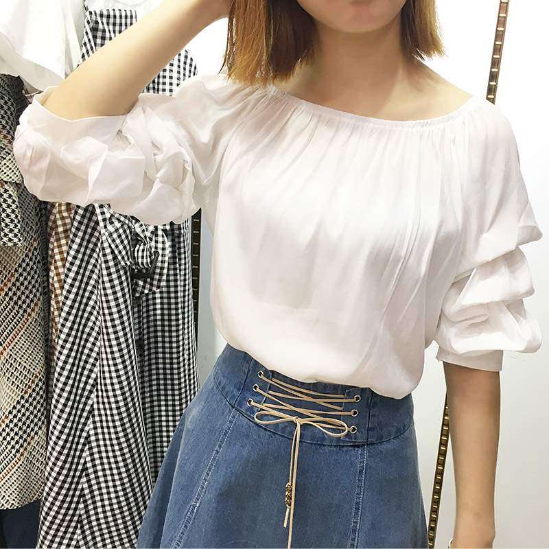 上衣齐肩bf风一字领枫叶衣服女原宿妻子的谎言同款李夏曦同款衣夏-hao