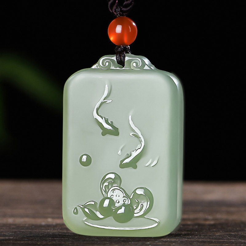 佳媛玉业和田玉荷花鱼玉吊坠 男女士款玉坠玉石玉挂坠玉挂饰玉佩