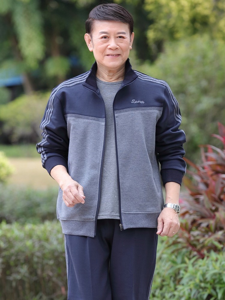 运动_爸爸春装外套中老年人男士套装运动服春秋休闲套装春季中年50岁