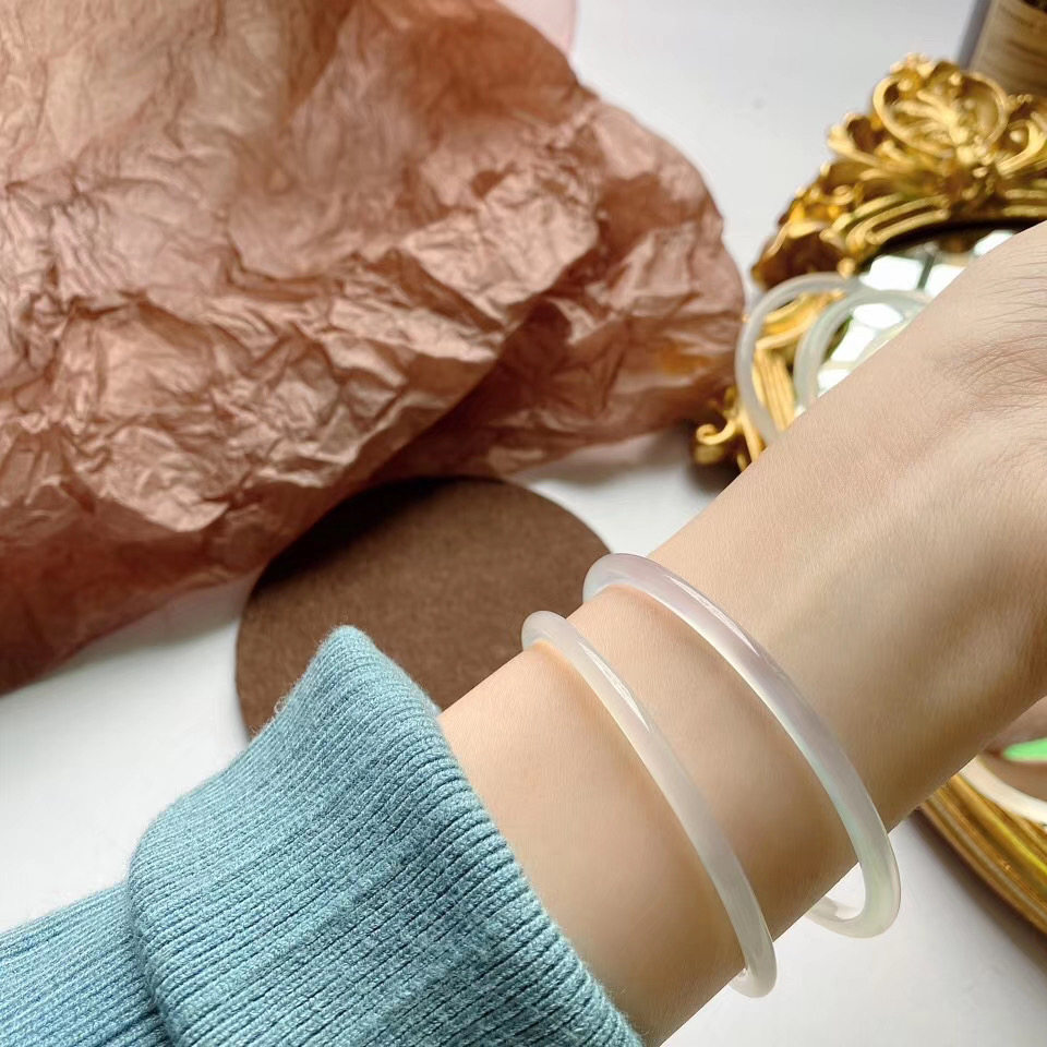 南红手镯 天然正品_荔枝冻手镯 小巧细圈冰透白玉髓镯子女 天然南红