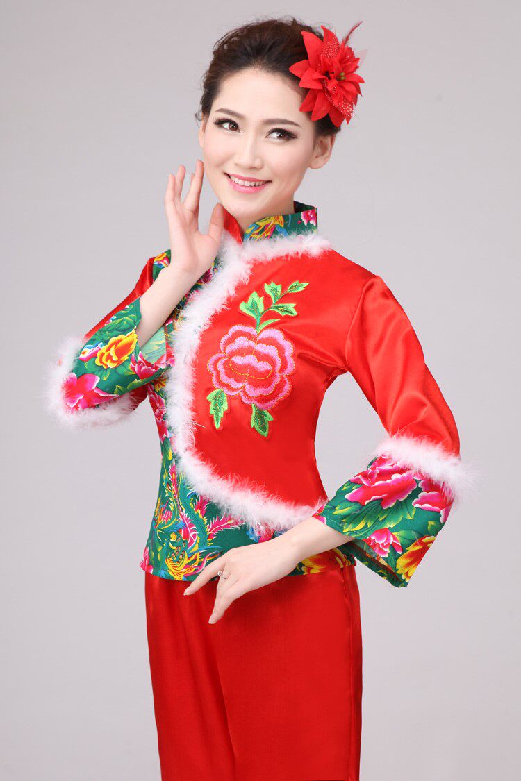 新款东北民族舞蹈花布大秧歌舞服装女中老年腰鼓广场舞套装演出服