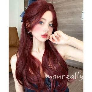 漫真假发女长发全头套玫瑰红色中分长卷发日常自然逼真时尚假发套