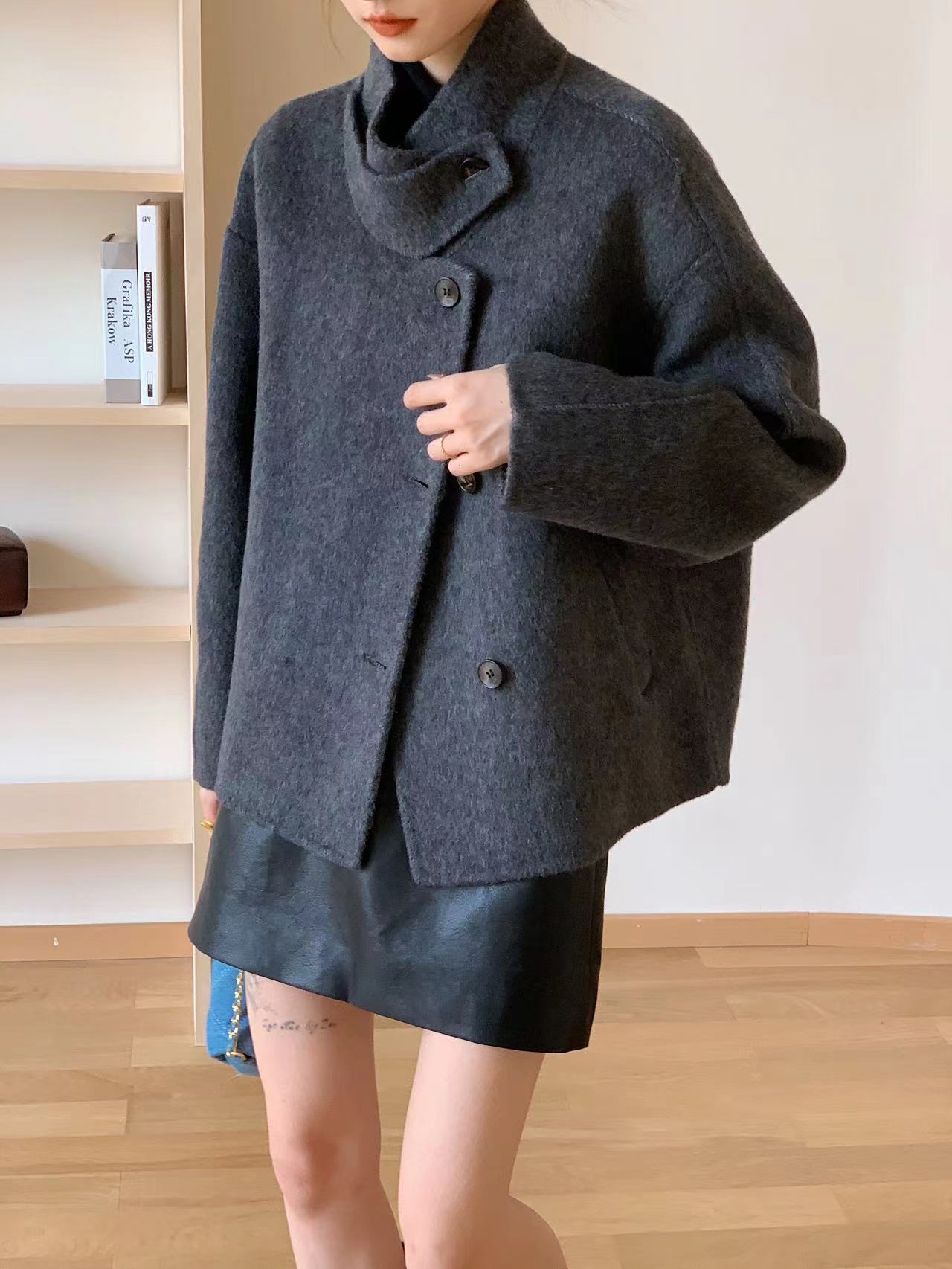 双面大衣女2023年秋冬新款小个子短款羊毛外套（衣长62胸58）
