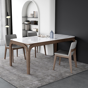 北欧实木餐桌长方形现代简约家用小户型白蜡木意式亮光岩板餐桌椅