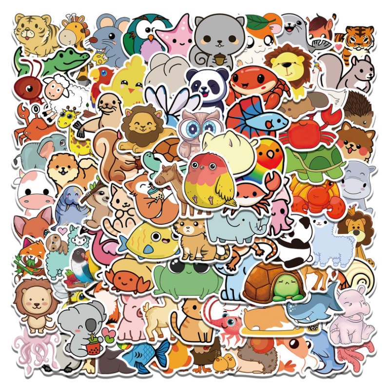 100张可爱卡通动物贴纸文具盒手机壳行李箱笔记本diy防水贴画