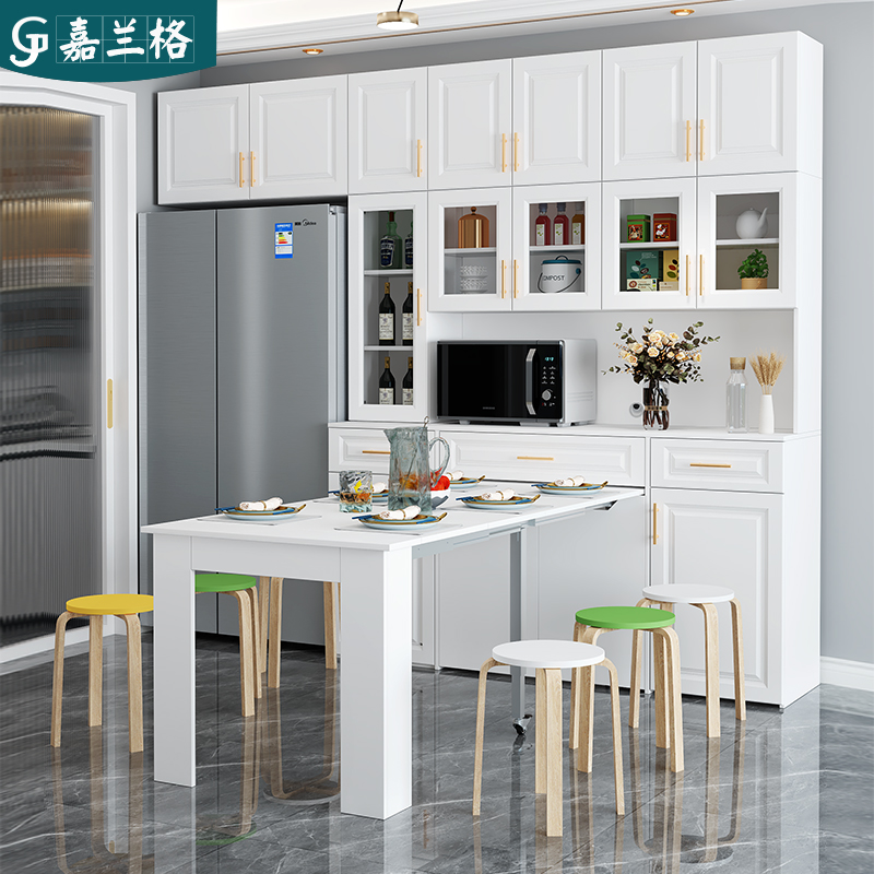 伸缩折叠餐桌餐边柜一体靠墙家用嵌入式冰箱柜子组合储物柜定制