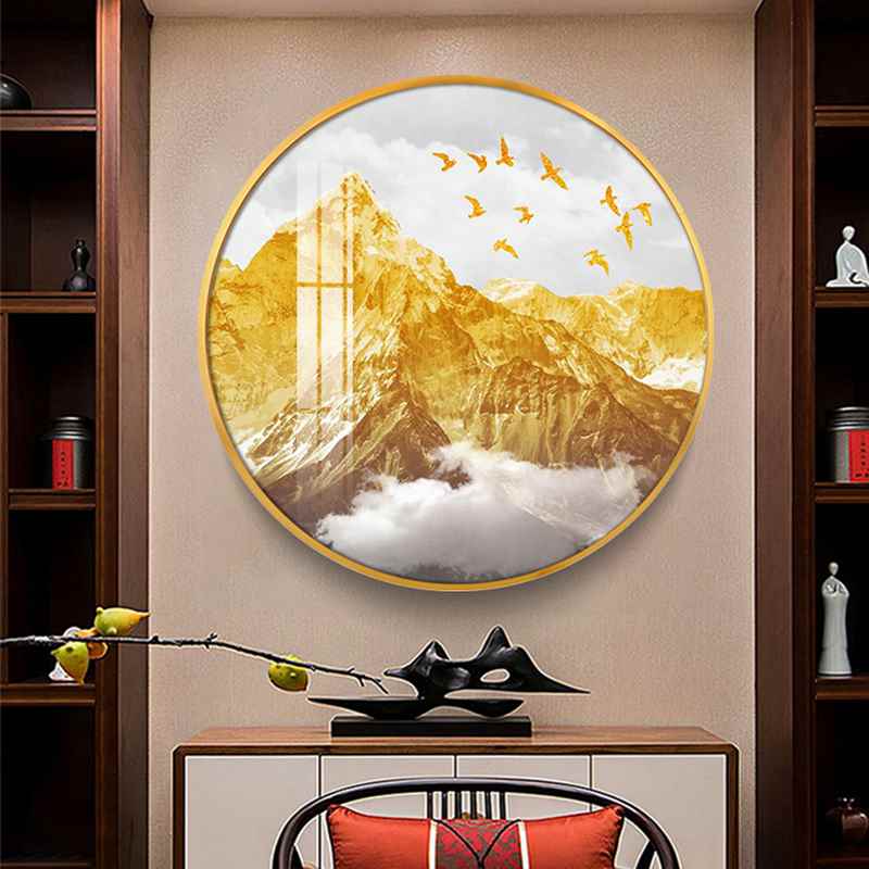入户背靠金山高端进门玄关装饰画走廊过道客厅轻奢风晶瓷圆形挂画