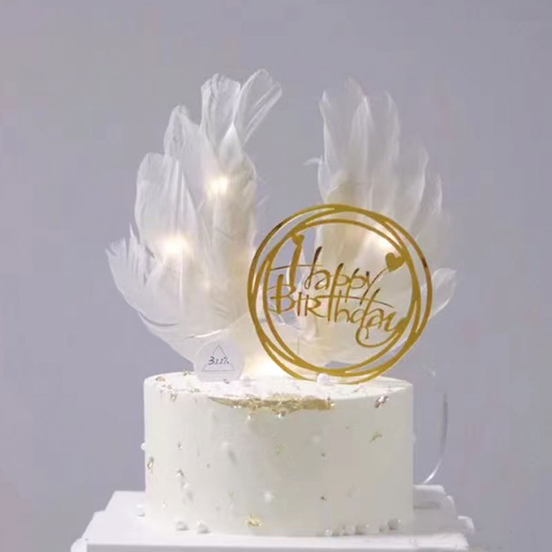 10个装白色天使大翅膀蛋糕装饰鸵鸟毛灯串羽毛插件生日烘焙配件
