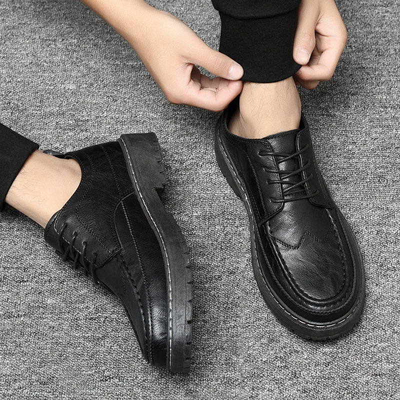 夏季休闲皮鞋男黑色韩版英伦商务正装男鞋青年厚底增高西装工作鞋