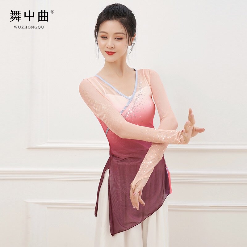 舞中曲古典舞蹈服装女身韵纱衣中国民族舞艺考渐变演出练功服上衣