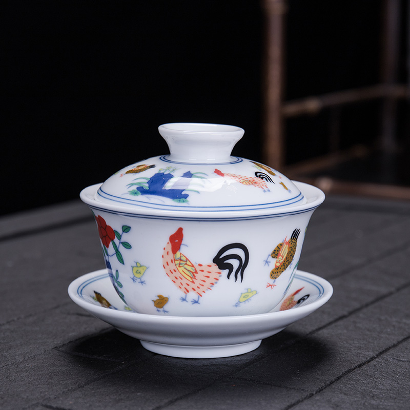 聚宝唐盖碗茶杯大号纯手工陶瓷防烫泡茶碗白瓷功夫茶具三才敬茶碗