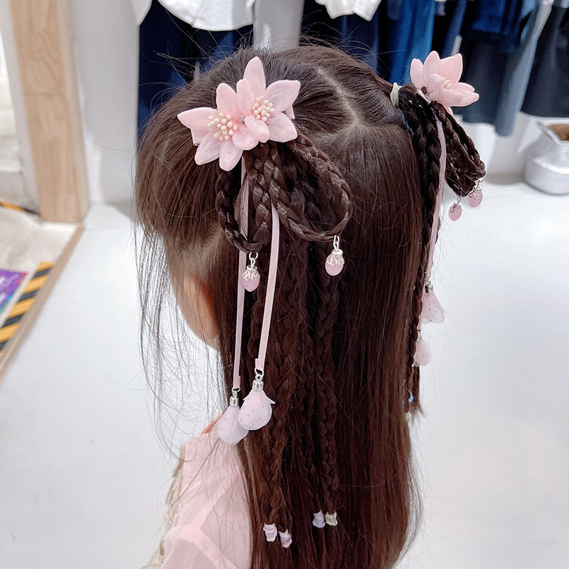 汉服头饰古装蝴蝶结发夹女童宝宝假发辫子儿童古风流苏发卡夹子