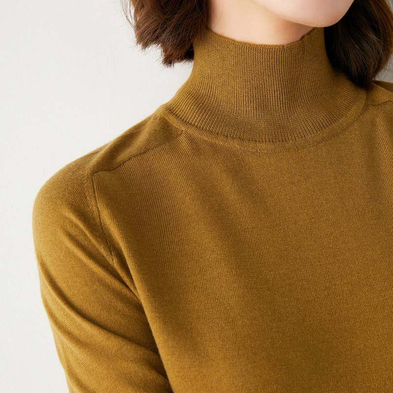 48支精纺半高领长袖羊毛衫女高领细线针织打底衫秋冬羊绒薄款毛衣