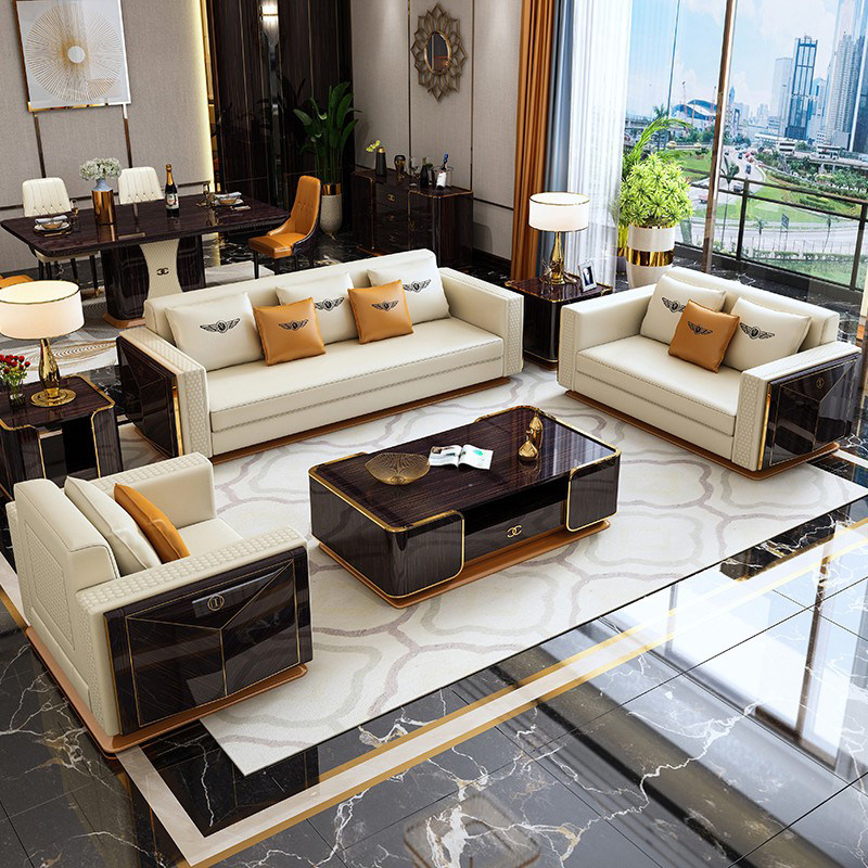 艺潮匠高端别墅真皮沙发酒店商务大堂接待沙发大平层高奢宾利沙发