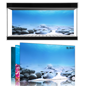 美宠展猷定做鱼缸背景蓝白渐变高清贴纸造景鱼缸壁画高清图3d