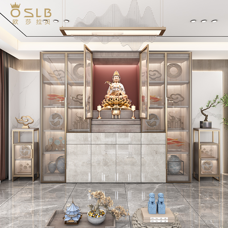 佛龛带门观音佛像供奉柜放菩萨柜子轻奢新式供桌客厅家用实木立柜