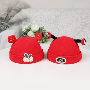 红色婴儿帽子春秋男女宝宝喜庆一周岁地主帽可爱儿童拜新年瓜皮帽