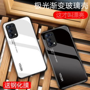 适用于OPPOreno5k手机壳RENO5K渐变玻璃壳镜面硅胶全包超薄5g时尚保护套个性创意外壳oppo潮牌男女款防摔硬壳