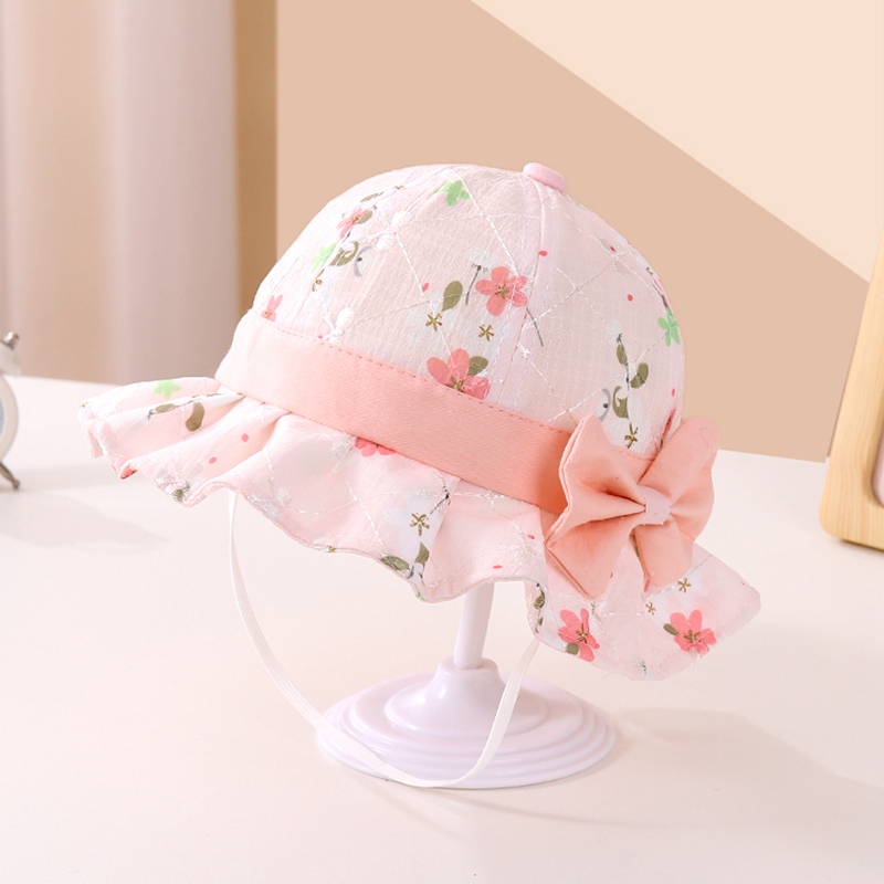 婴儿帽子春秋薄款可爱小花朵女宝宝渔夫帽可调节夏天透气遮阳盆帽