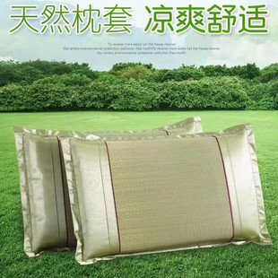 草席枕套夏季枕头套单人蔺草枕席加厚枕片枕套绿色48cmX74cm