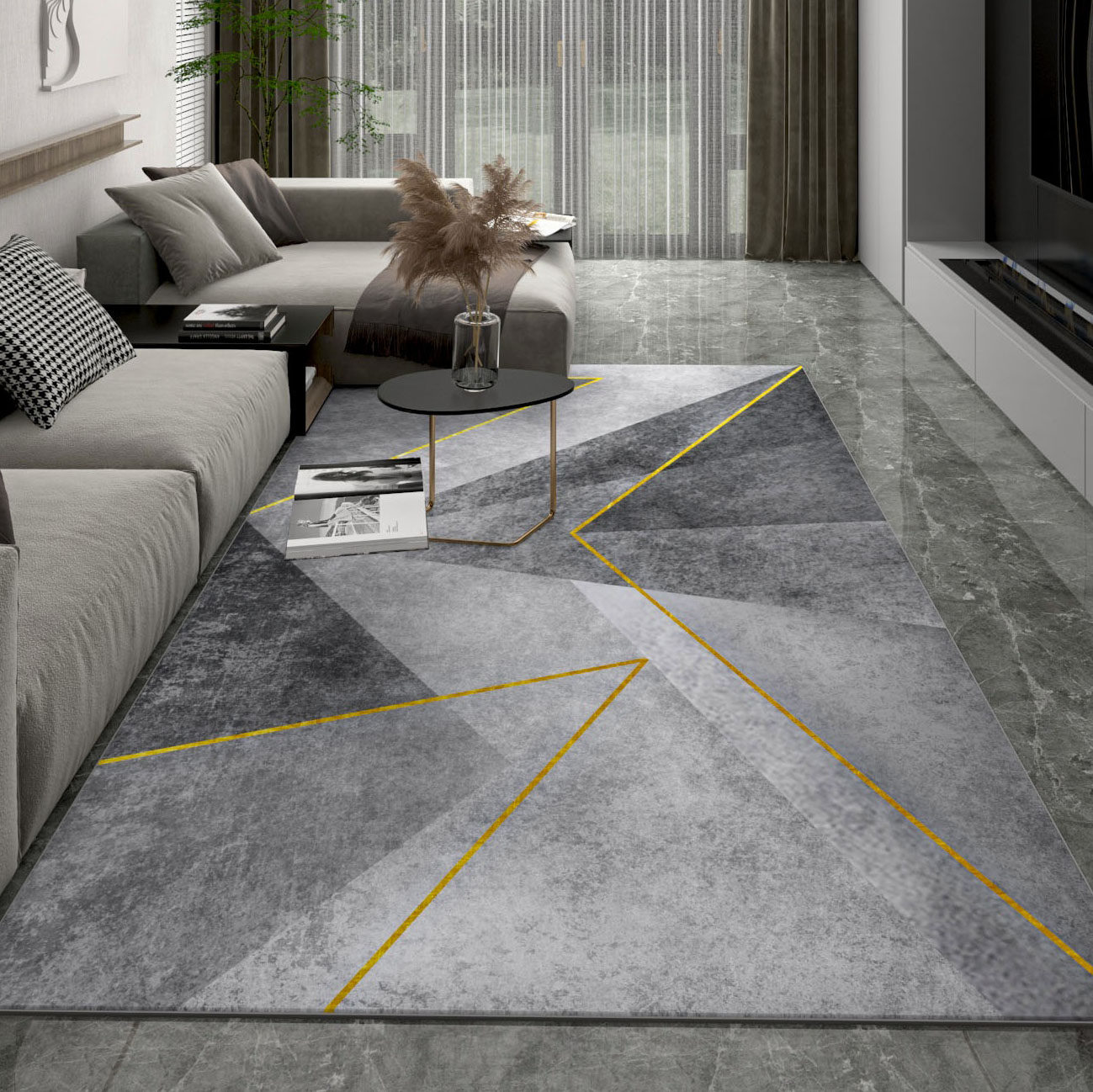 现代简约北欧轻奢灰色客厅地毯