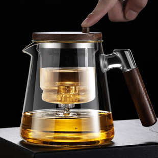 胡桃木飘逸杯玻璃泡茶壶茶水分离过滤泡茶杯全玻璃内胆冲茶器套装