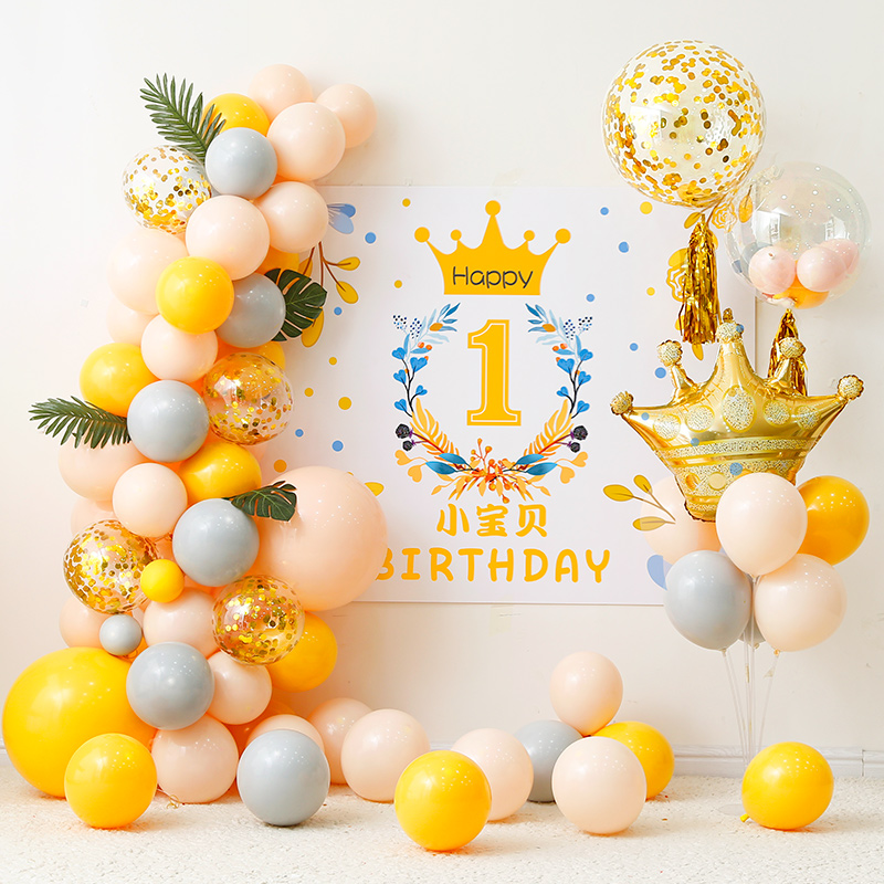 宝宝一周岁生日布置装饰网红女男孩儿童百天场景百日宴海报背景墙