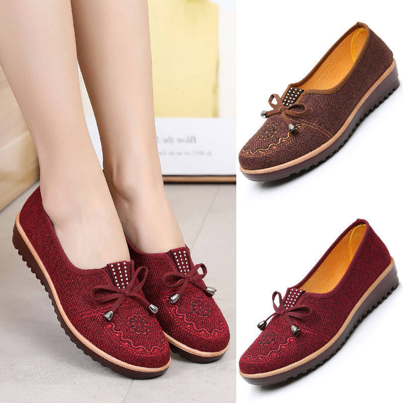 新款妈妈鞋防滑牛筋底中老年女鞋平底奶奶鞋布鞋女鞋