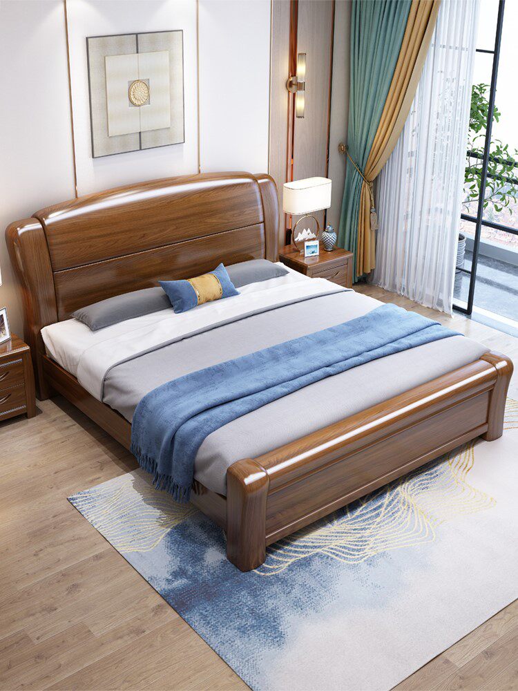 胡桃木实木床18米经济型双人床现代简约15米新中式主卧储物婚床