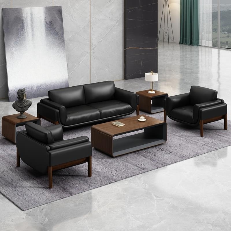 老板办公室贵宾会客接待室商务会议简约真皮办公沙发茶几组合套装