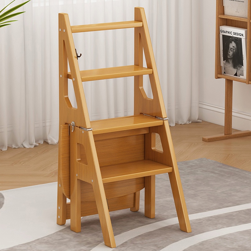 实木折叠梯凳家用室内儿童多功能登高梯两用踏板楼梯创意靠背椅子
