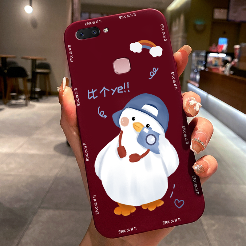 ins风潮牌歪头鸭酒红色适用vivox20手机壳x20plus硅胶x21i壳x21a后置