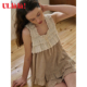 Ullala乌拉拉韩国家居服睡衣女夏季宽肩吊带短裤甜美纯棉套装撞色