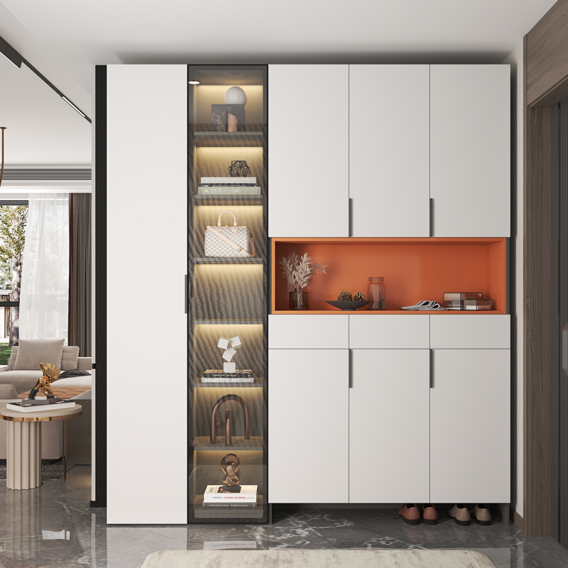 鞋柜玄关柜一体靠墙客厅隔断柜通顶进门入户家用门口实木定制鞋柜
