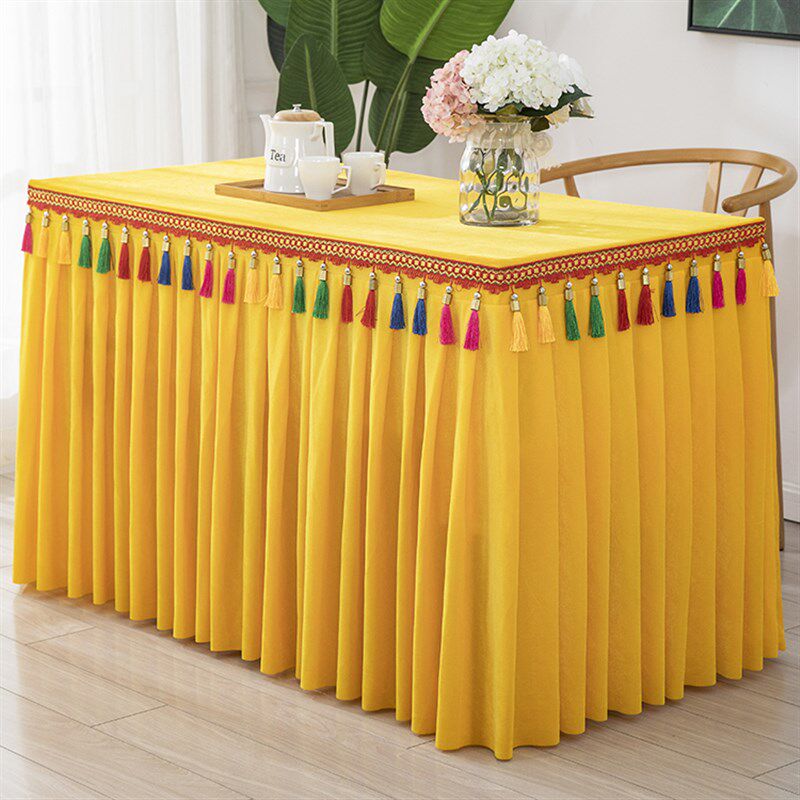 桌围订做祠c堂简约供佛桌布吊穗桌裙红布明黄色大红色金丝绒台布