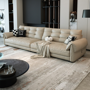法莎蒂意式极简真皮沙发客厅简约现代轻奢头层牛皮直排真皮沙发