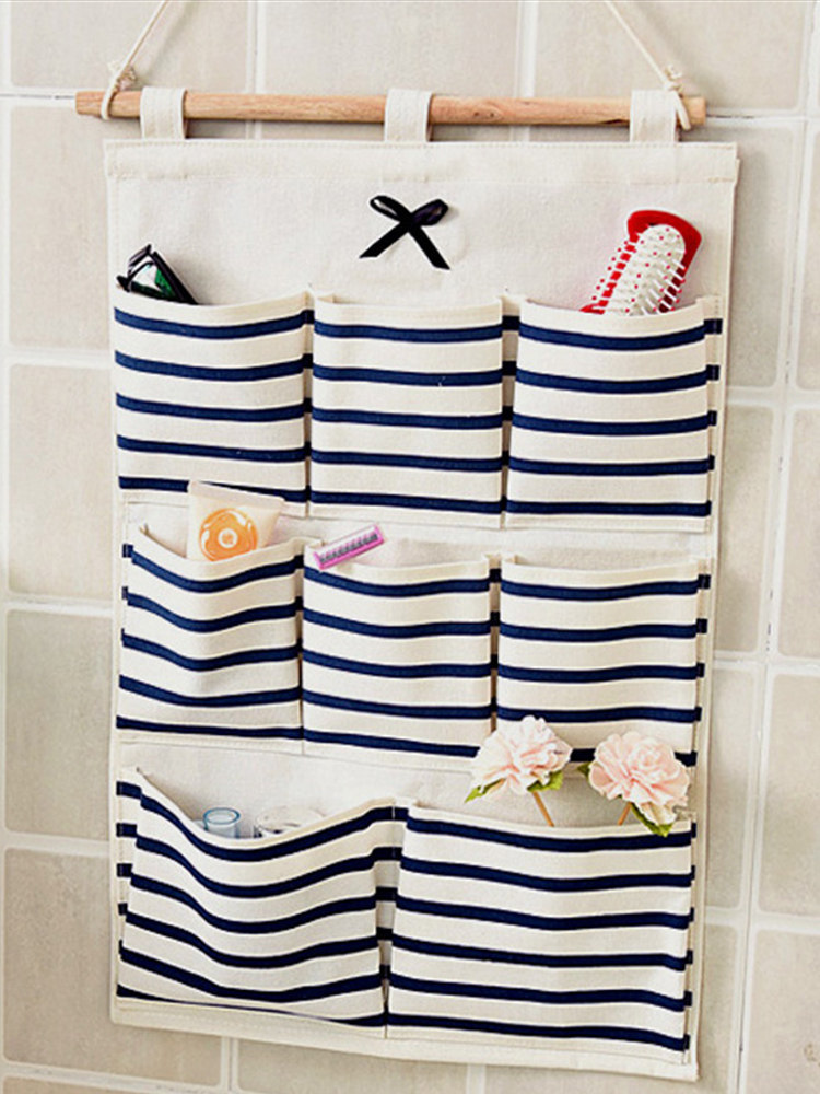 内衣袜子棉麻布艺收纳挂袋墙上挂式收纳袋浴室门后多层悬挂式储物