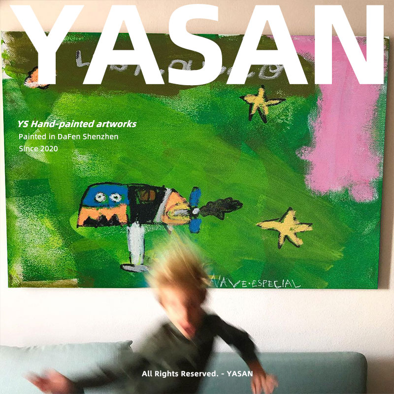 YASAN 儿童房趣味涂鸦装饰画纯手绘创意油画潮流艺术卧室大幅挂画