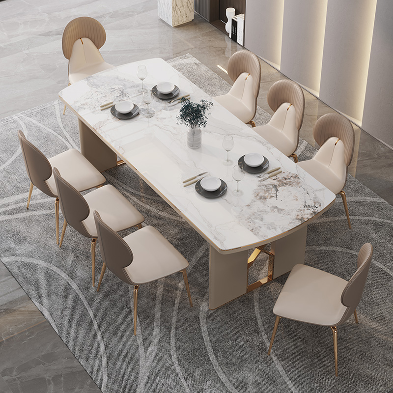 亮光轻奢岩板餐桌椅2米现代简约大板桌8人10人理石别墅长方形饭桌