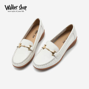 Walker Shop豆豆鞋女2024新款春秋舒适真皮女士皮鞋软皮软底单鞋