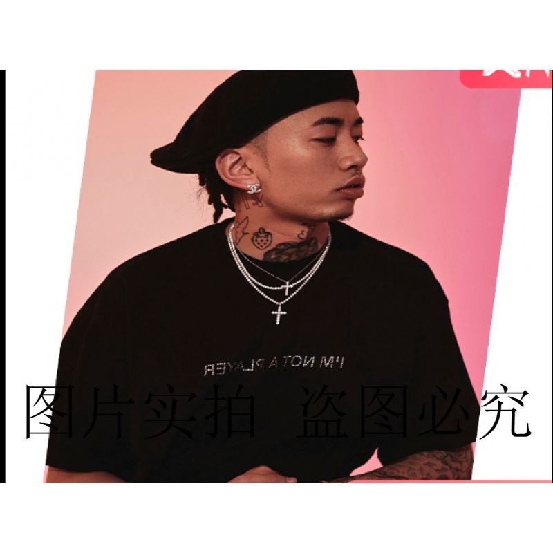 fff马思唯联名afgk黑色烫钻t恤男潮afewgoodkids嘻哈印花短袖tee